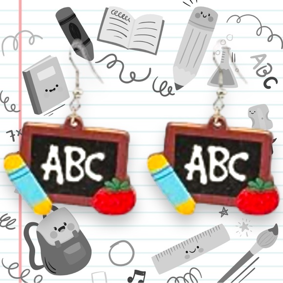 ADORABLE DECORATED CHALKBOARD HANGING EARRINGS! - Picture 2 of 10